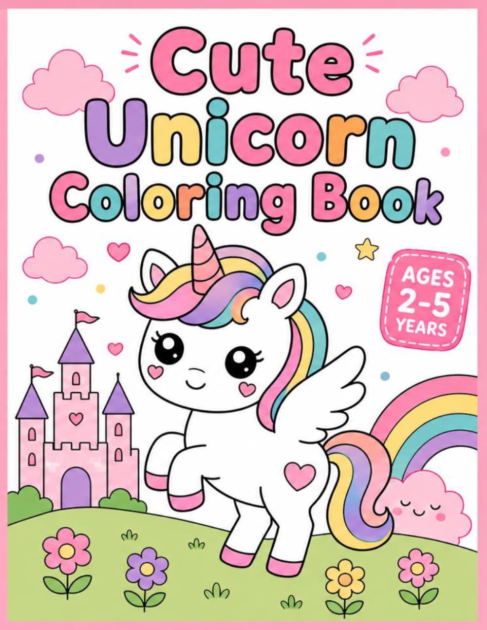 Cute unicorn coloring book: easy coloring book for toddlers ages 2-5 featuring cute kawaii unicorns with bold and simple designs