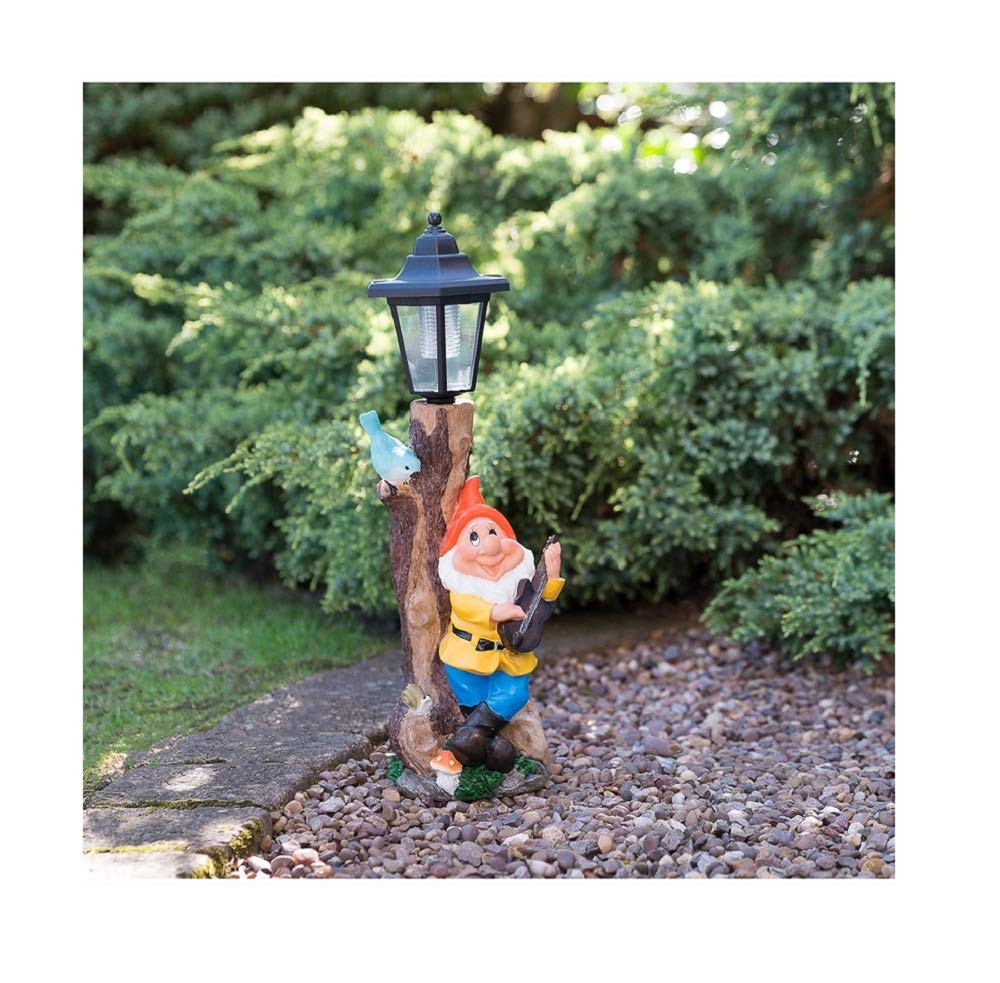 Outdoor Perfect Garden Gnome with Solar Lamp Post - Orange