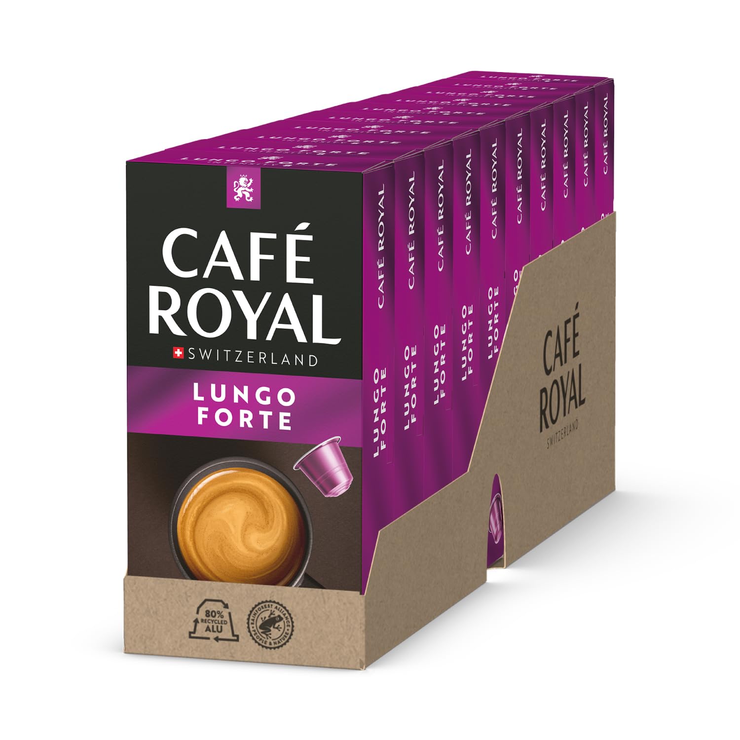 Café Royal Lungo Forte – 100 Nespresso® Compatible Capsules, Intensity 8/12, 100% Arabica, Rainforest Alliance