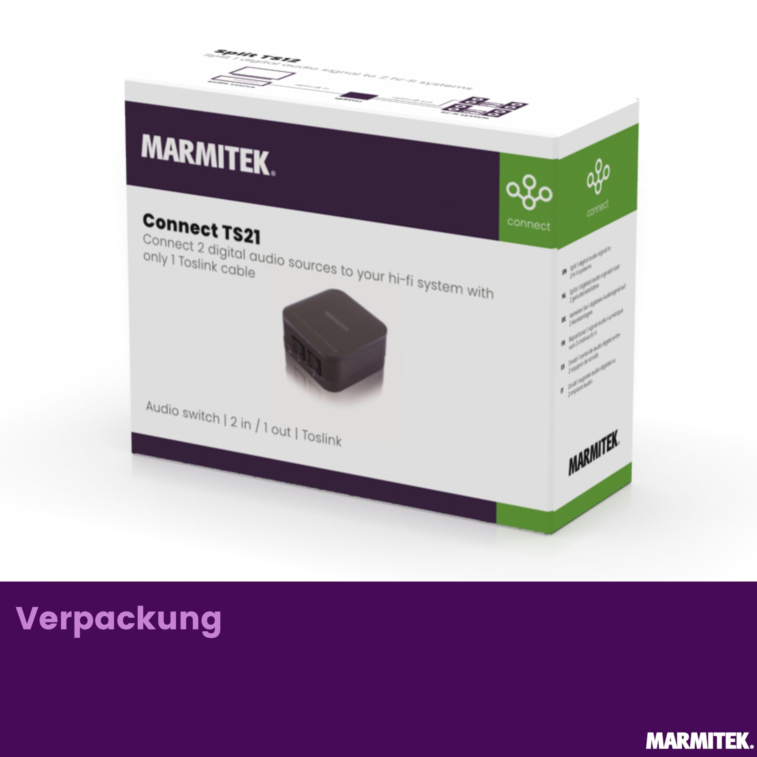 Toslink Audio Switch - Marmitek Connect TS21 - Audio Weiche Optical - 2 Ein / 1 Aus - S/PDIF - 192 kHz Sampling Rate - Dolby Digital - DTS - Schalter für Lichtleiterkabel