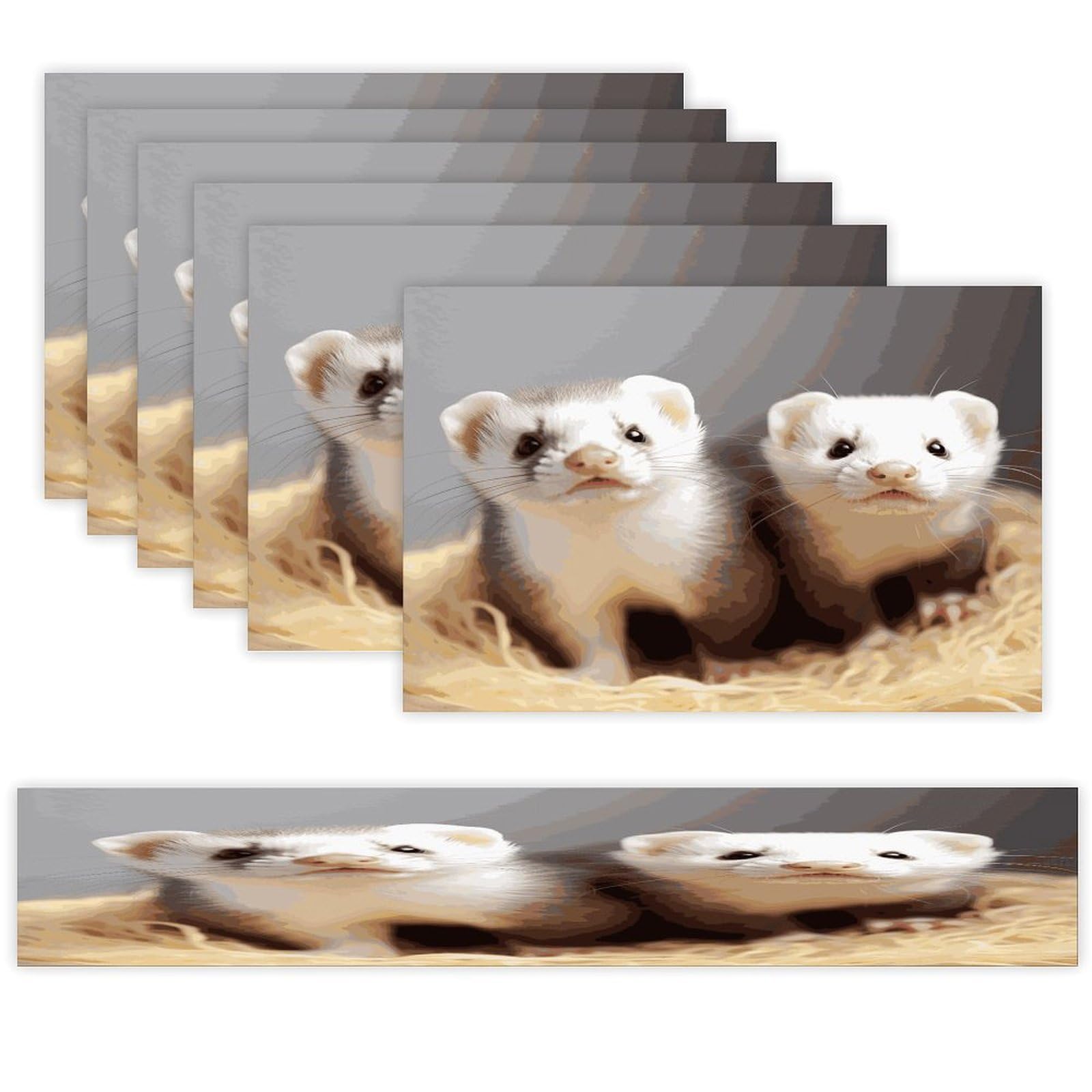 Ferrets Table Runner and Placemats Set of 6 Modern Art Table Runners Table Mats Heat Resistant Non-Slip Place Mats Washable Linen Dining Mat Sets for Kitchen