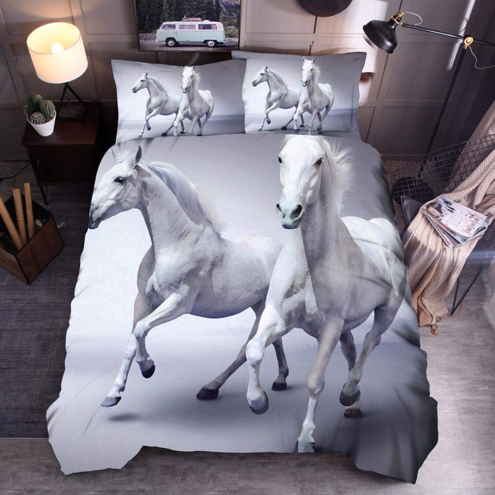 Parure de lit cheval noir housse de couette 140x210 cm avec taie d'oreiller