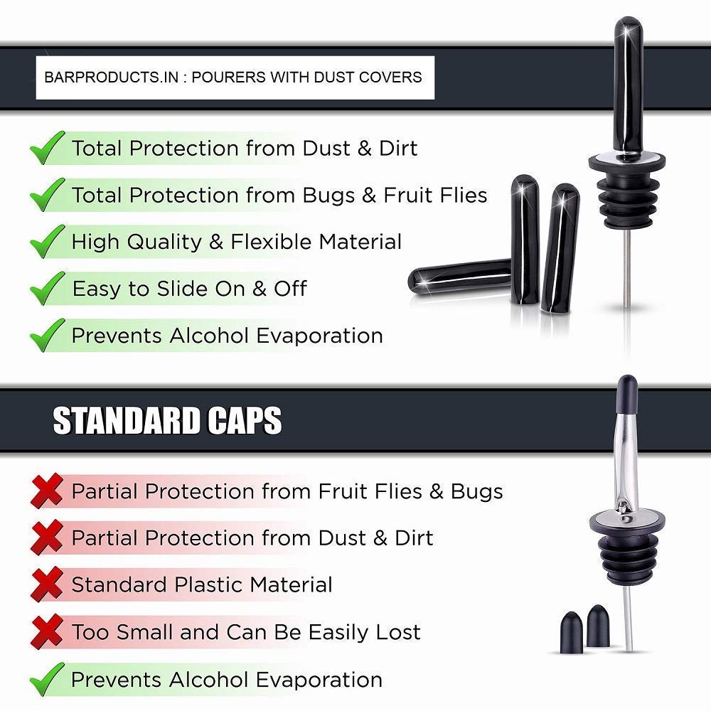 NJ Stainless Steel Bottle Pourers for Spirits, Sauce Pourer, Syrup and Olive Oil, Pouring Spouts for Liquor with Dust Covers and Cleaning Brush (3) - Image 4 thumbnail
