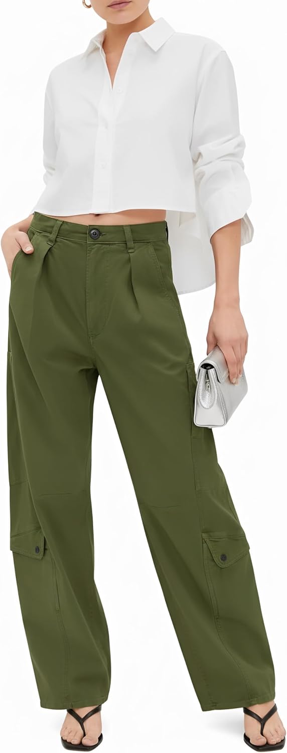 Aoysky Womens Wide Leg Barrel Pants Elastic High Waisted Casual Trendy Loose Baggy Trousers with Pockets - Image 4