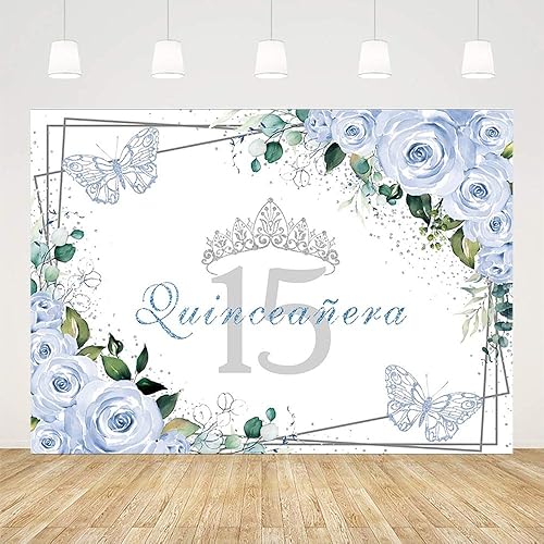 Miniatura 2 de SENDY Telón de fondo de quinceañera de 8 x 6 pies con membrillo de 15 años, suministros de decoración de fiesta de cumpleaños para niña, princesa,