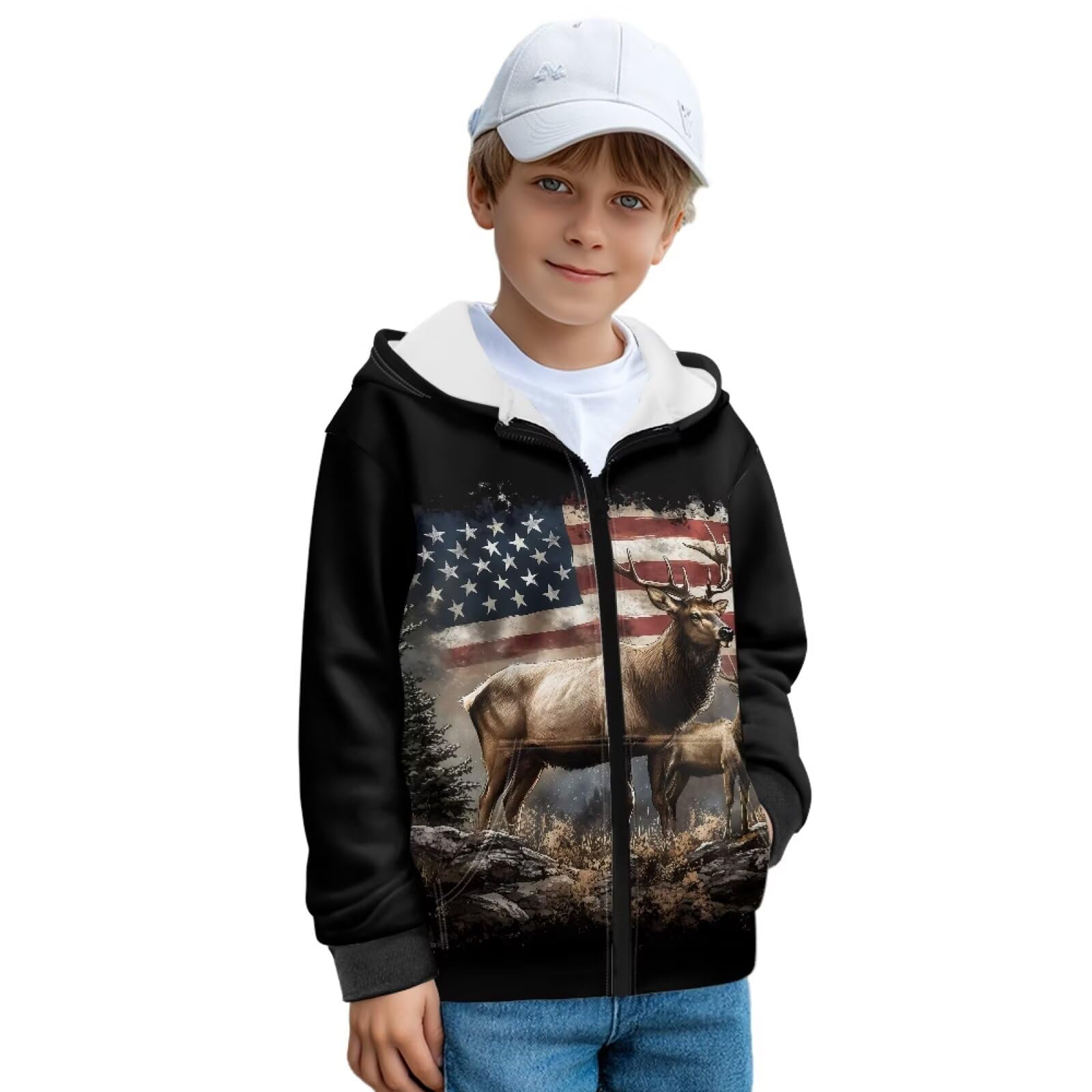Xoenoiee Sudadera con capucha para niños y niñas, con cremallera, manga larga, con bolsillo, para invierno y otoño