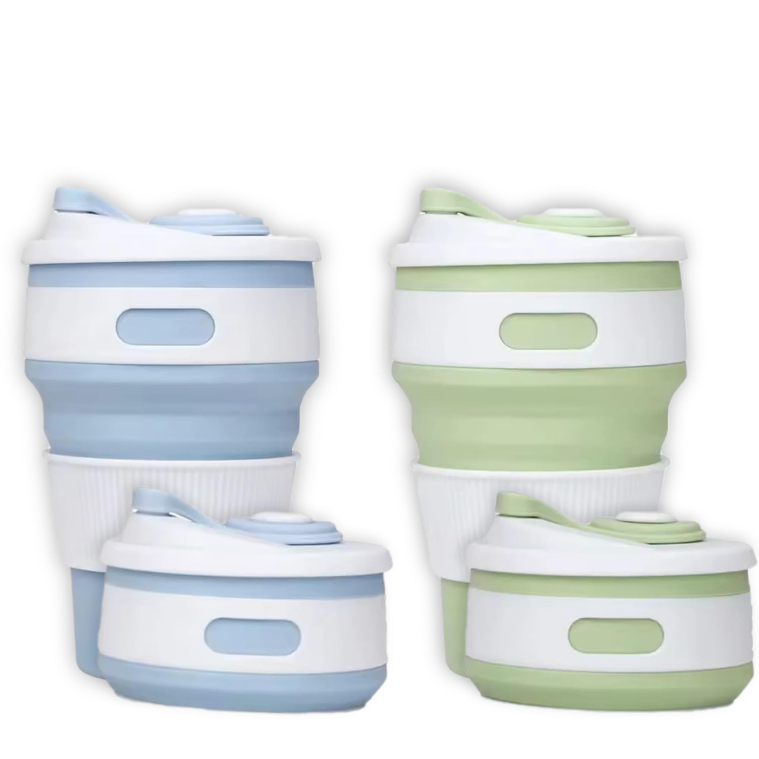 NexUp Goods 2-Pack Collapsible Coffee Cups 12oz Reusable Travel Mugs Light Blue & Green Leakproof Foldable Silicone Heat Resistant Easy to Clean Great for Camping Office and Gifts