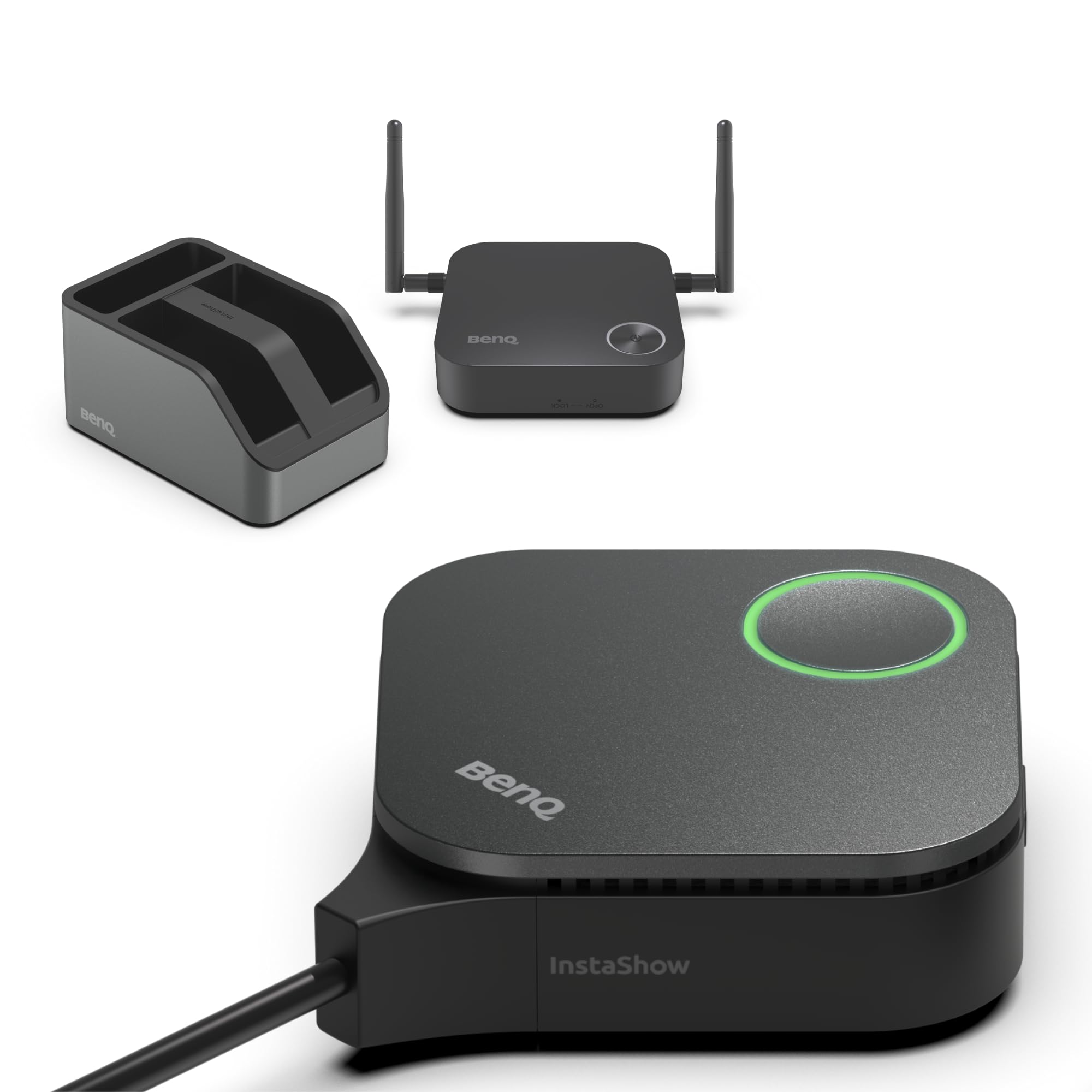 benq instashow wdc15 4k uhd wireless presentation system with usb-c amp hdmi button no app required usb touchscreen control128-bit encryption and cvss 40 certification for secure presentations