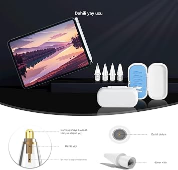 Apple Pencil Yedek Uç Seti, Pro USB-C 1. ve 2. Nesil Uyumlu, iPad Pro Air Mini için 6’lı Kalem Ucu ve Taşıma Kutusu (Mavi)