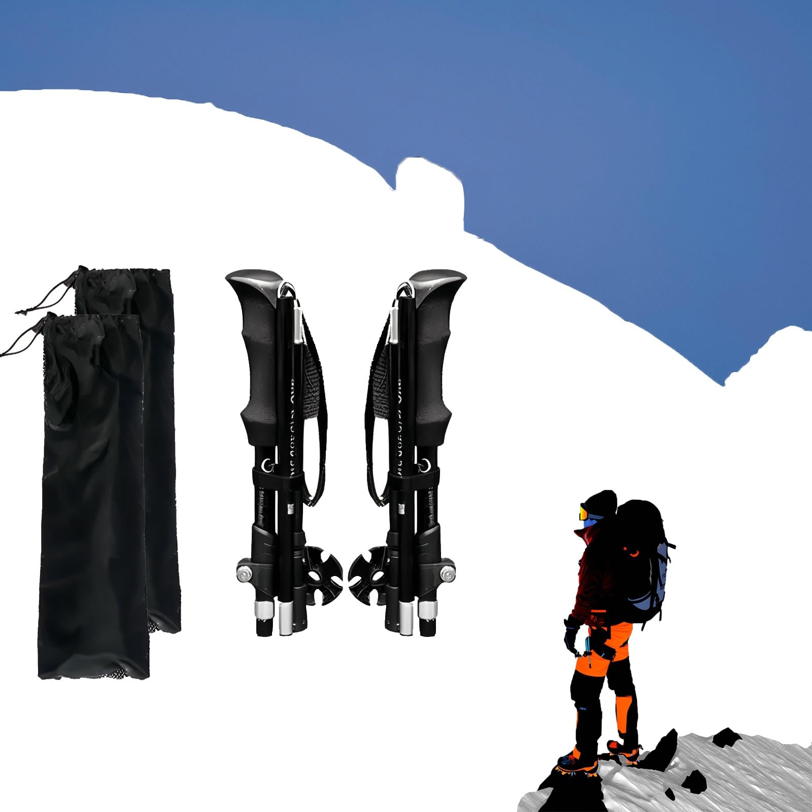 1 para wyjątkowo wytrzymałych kijków trekkingowych, pieszych wędrówek, składanych, lekkich, z szybkim zamkiem, odporne na warunki atmosferyczne i trwałe.