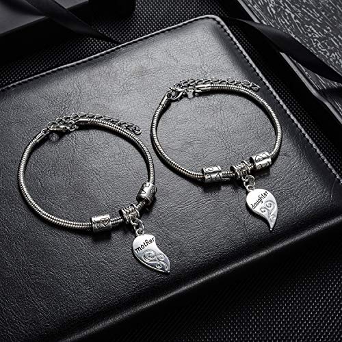 YEEQIN 2PCs Matching Heart Mother Daughter Bracelets Mother Daughter Jewelry Set Gift for Mom or Daughter2