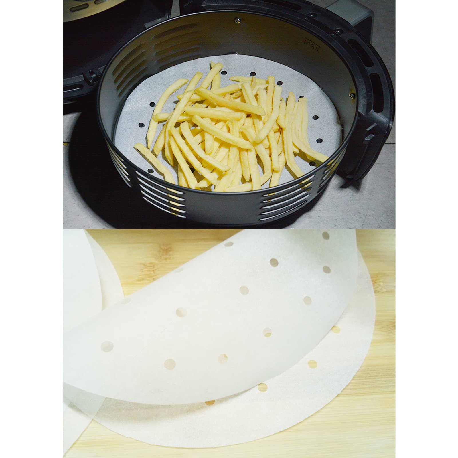 100 Stück Dampfgarer-Papier Runde 20 Cm – Perforiert, Hitzebeständig Bis 220°C, Antihaftbeschichtet – Für Heißluftfritteuse, Ofen, Dampfgarer