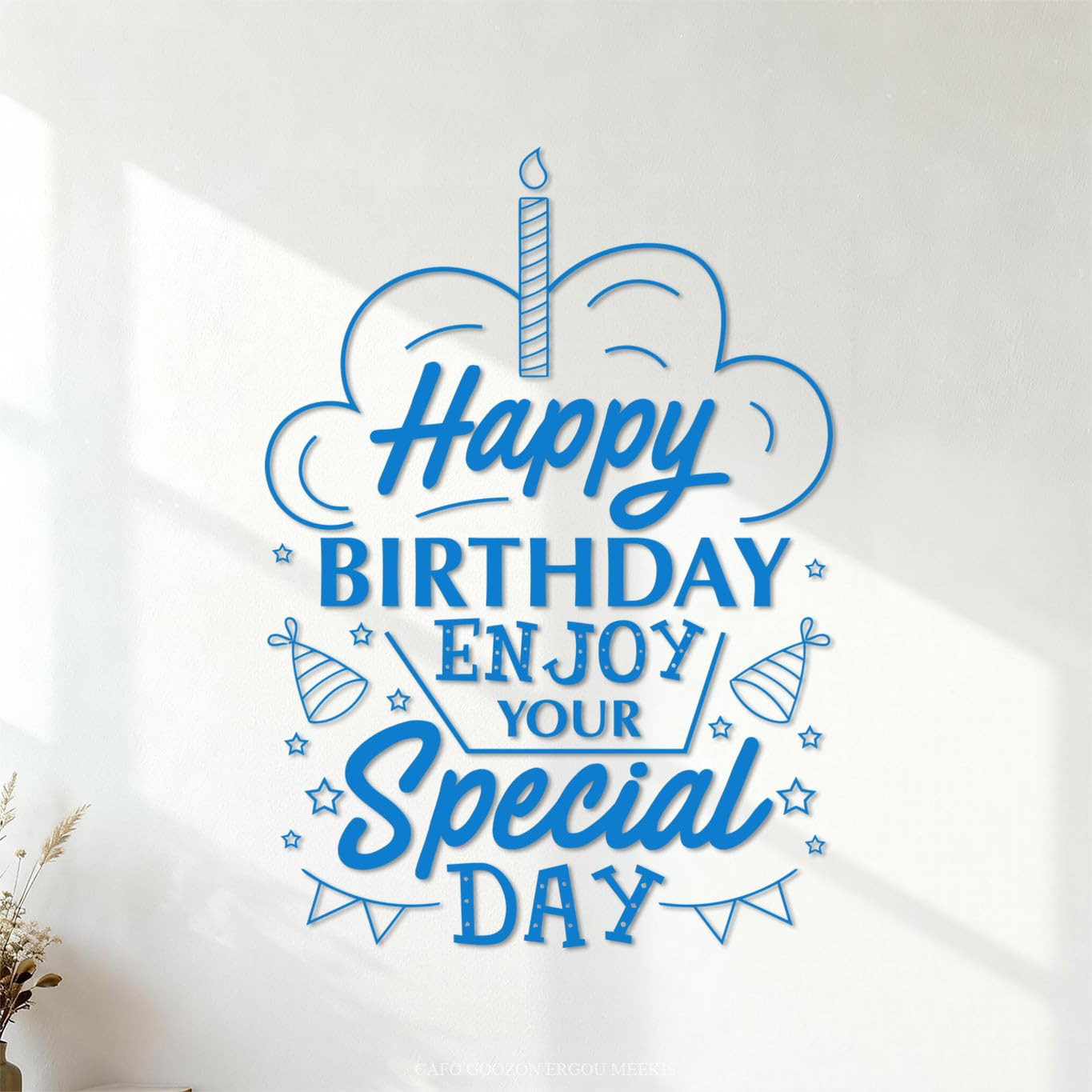 Wall Decals Happy Birthday Enjoy Your Special Day Tshirt 68x96cm Do not Damage the wall Surface Blue