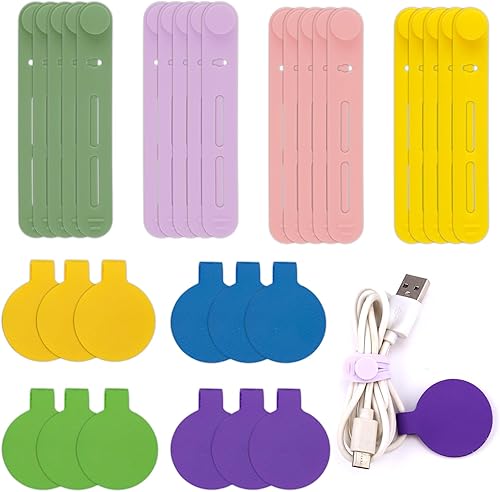 32 etiquetas para cables y bridas de silicona, etiquetas reutilizables de silicona ajustables, 20 etiquetas de alambre y 12 correas de cable,