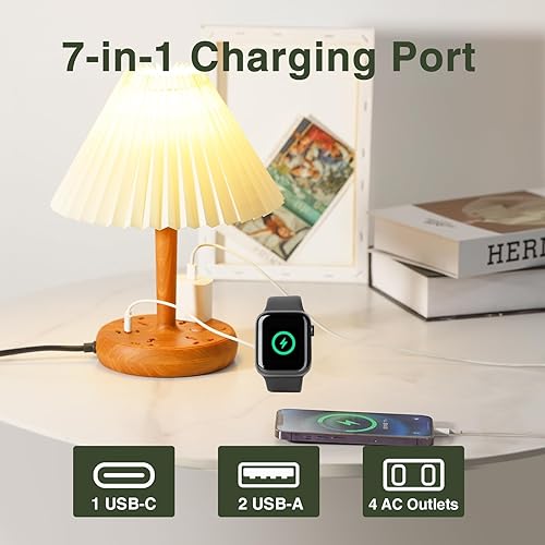 Miniatura 3 de Lámpara de mesa para dormitorio, lámpara pequeña regulable de 3 vías con 3 USB y 4 tomas, lámparas de mesita de noche para dormitorio, sala de