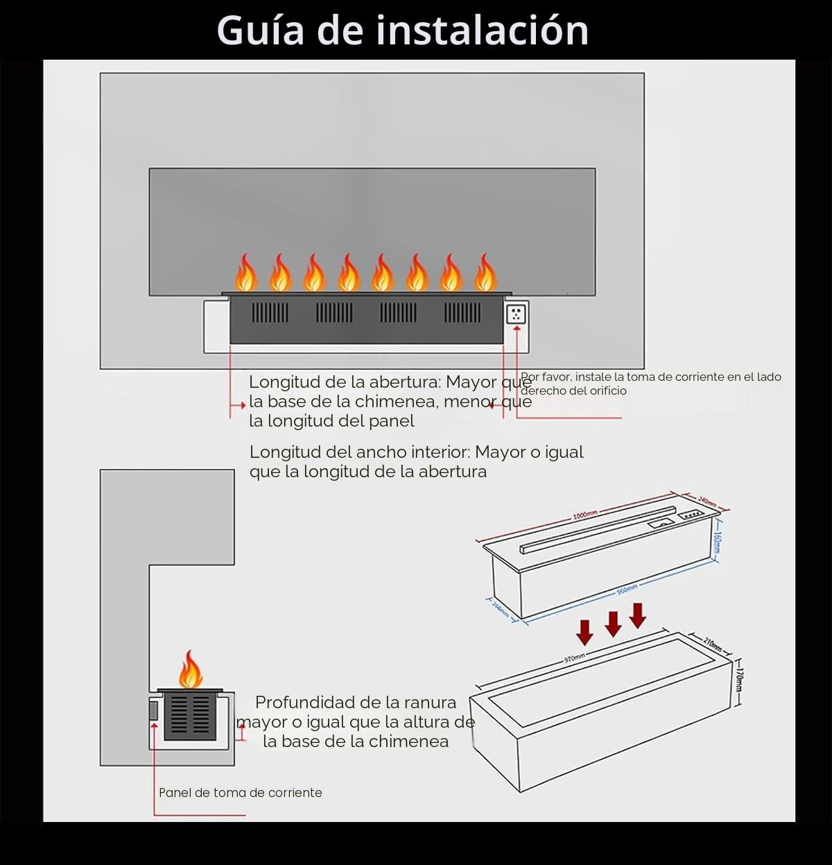 Chimenea de vapor de agua 3D, chimenea con 7 colores de llama ajustables y 5 niveles de brillo, acero inoxidable cepillado, control táctil/remoto, 70 cm
