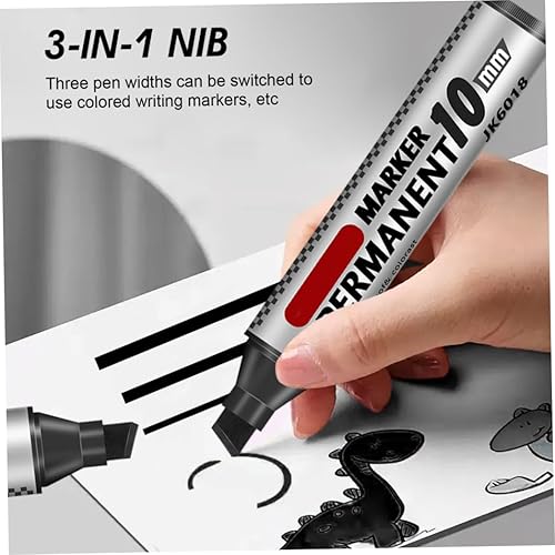 Miniatura 6 de Paquete de 10 marcadores negros a granel, marcadores permanentes gruesos con punta de cincel ancha, tinta impermeable para marcado industrial