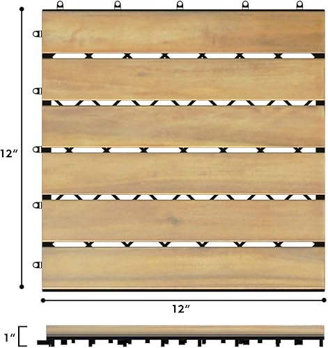 Miniatura 6 de Giantex Suelo de madera entrelazado para patio, azulejos de madera de acacia, adoquines de patio, montaje sin herramientas, suelo compuesto de