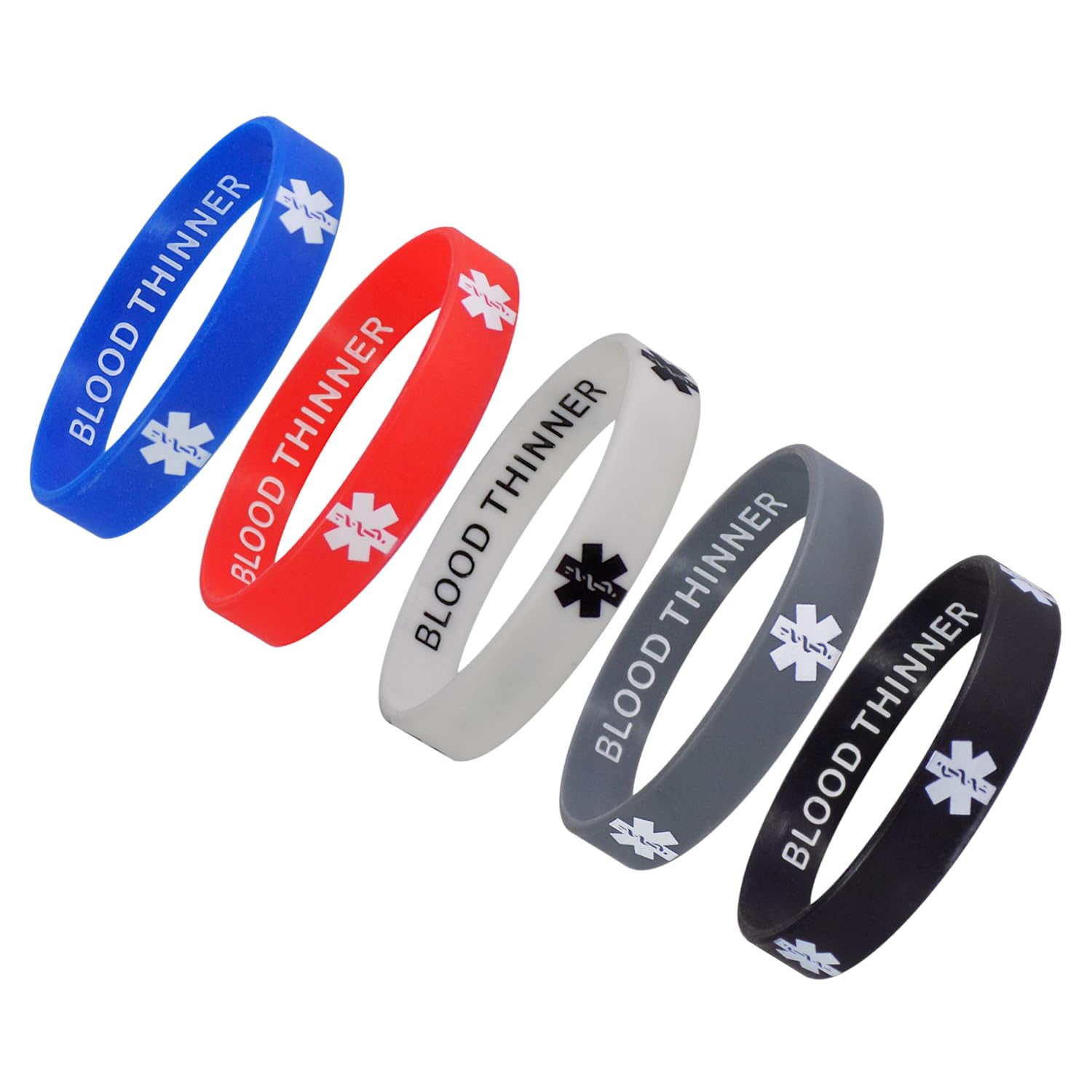 BLOOD THINNER Medical Alert ID Privacy Enhanced Silicone Bracelets 5 Pack