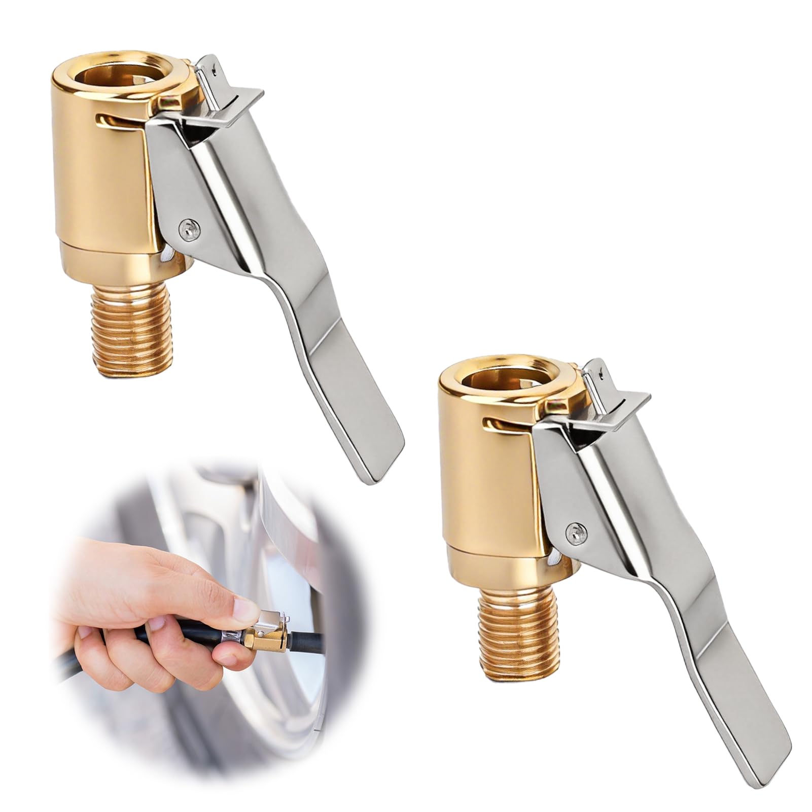 Tyre Inflator Adaptor,2PCS Brass Tyre Valve Air Pump Clip Car Pump Tire Air Chucks with Thread Nozzle Adapters Open End Car Truck Tyre Tire Inflator Valve Connector for Car Truck （8mm） - 2