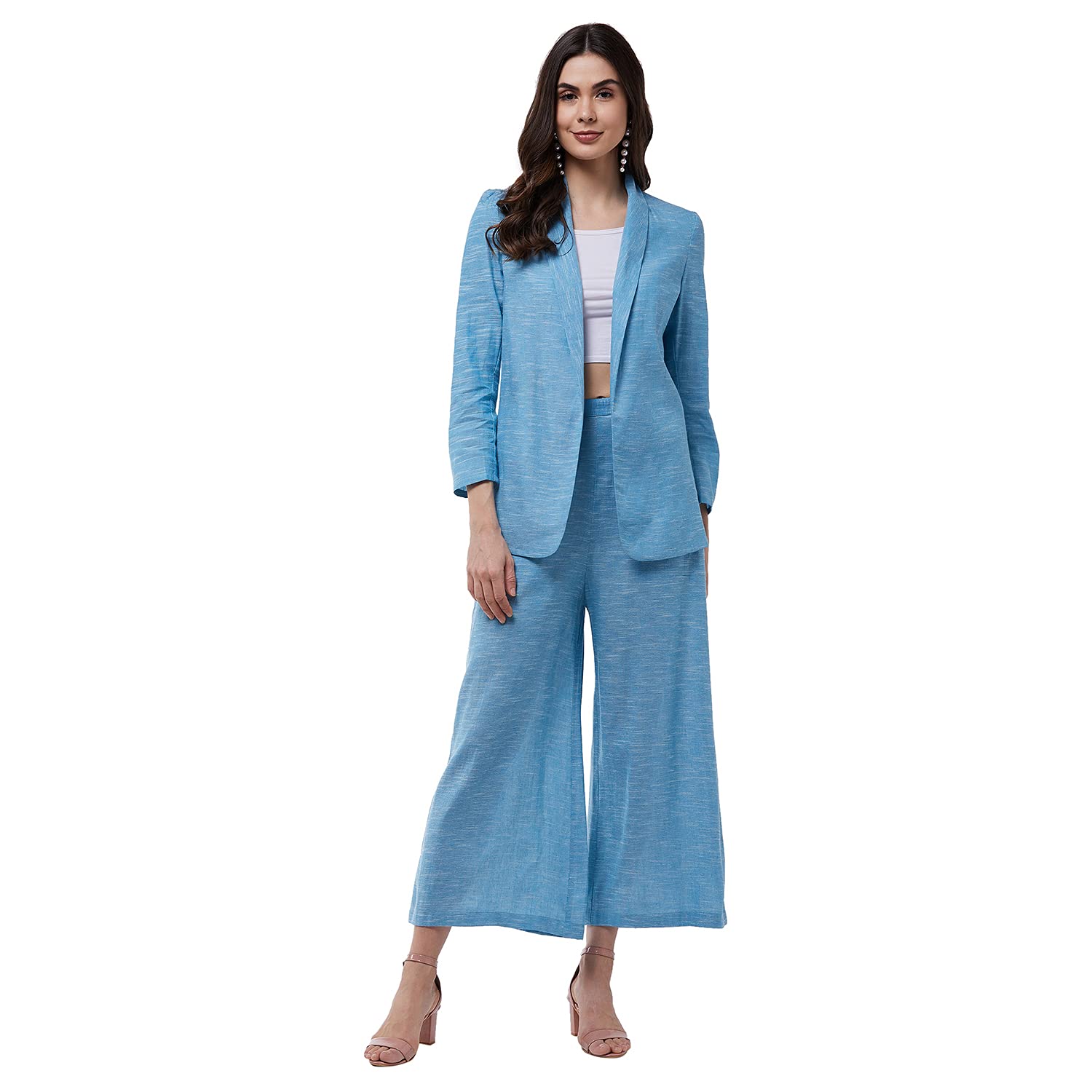 zima leto Women's Chambray Long Blazer and Pant Set-picture-0