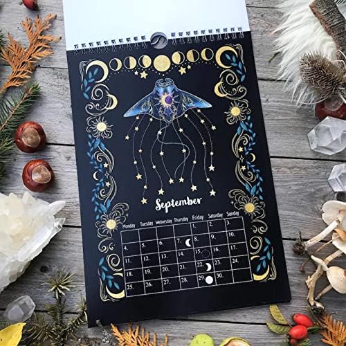 Dark Forest Lunar Calendar 2023 Calendar Colorful Waterink Wall Calendars With 12 Original Illustrations, Beautiful Animals Plants Calendars Moon Stars Art Calendar For Home Office New Year Gift