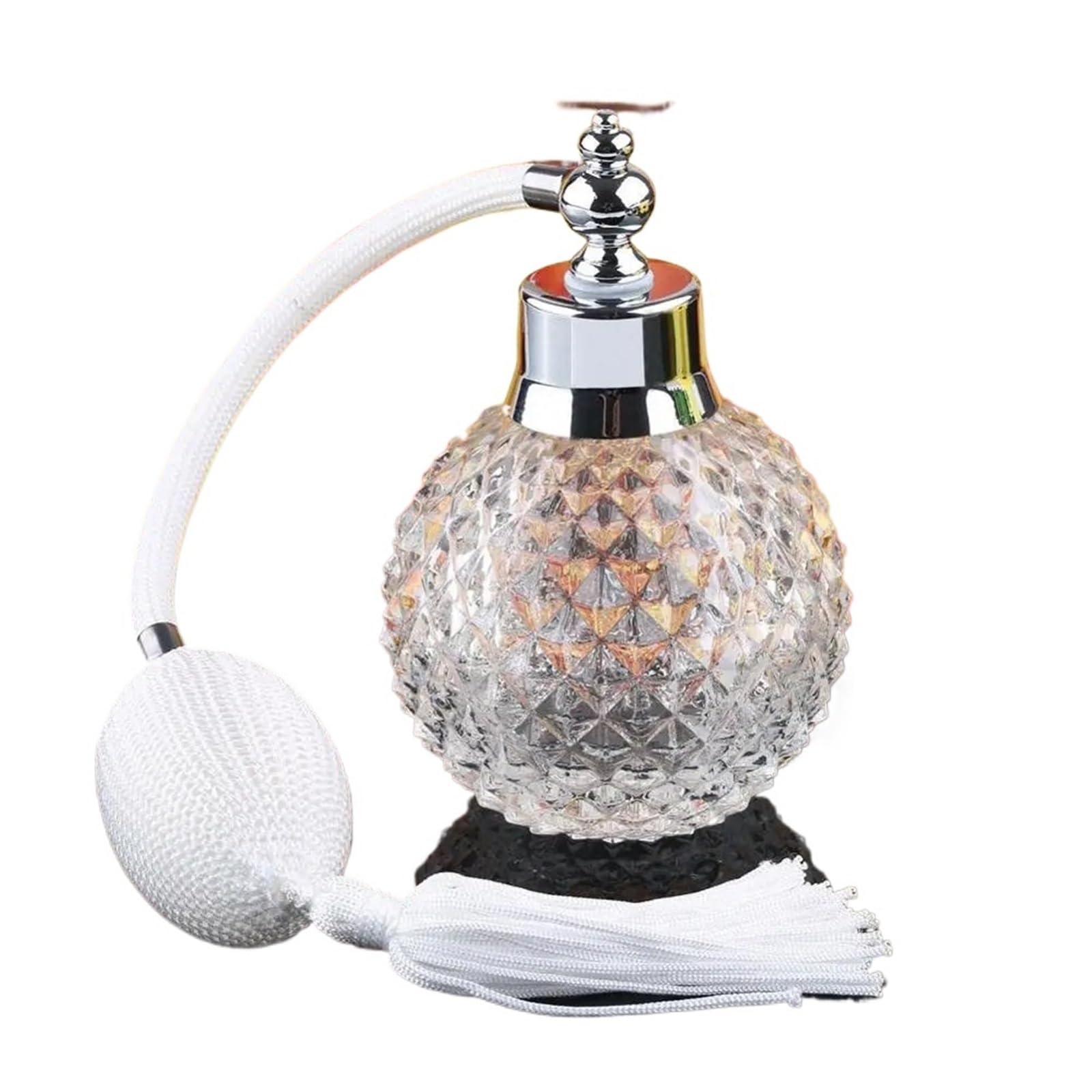 Bottiglia di profumo cristallo vintage da 100 ml Atomizzatore a spruzzo lungo Bottiglie vetro riutilizzabili con nappa Regalo donna for Per Viaggi E Vacanze(White)