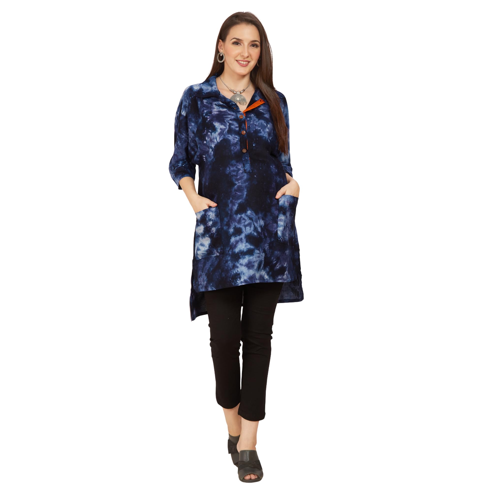 Indigo Blue Rayon Maternity Shirt-picture-47