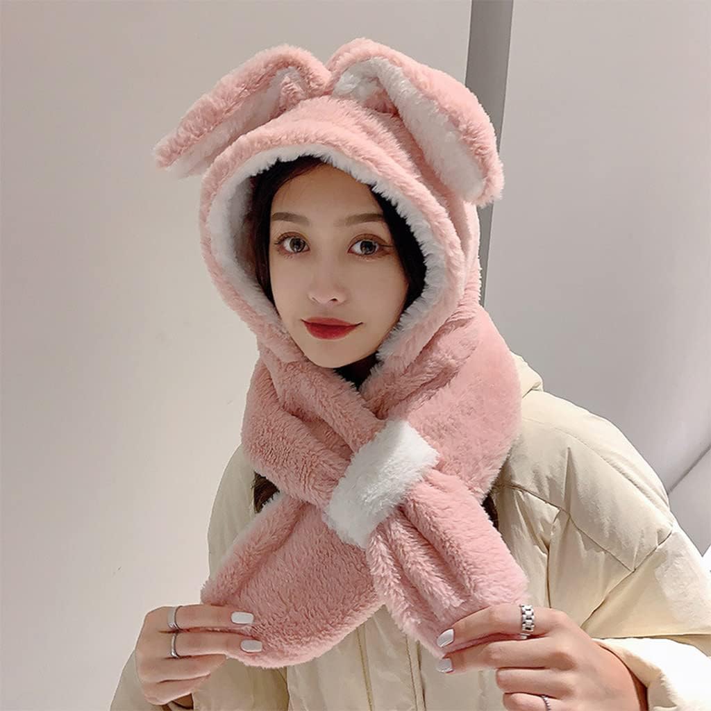 Scarf,Sweet Cartoon Fashion Cute Ear Hat Cute Winter Gift Cold-proof Hoodies Scarf Cute Winter Thick Plush Scarf Scarf(Yellow)
