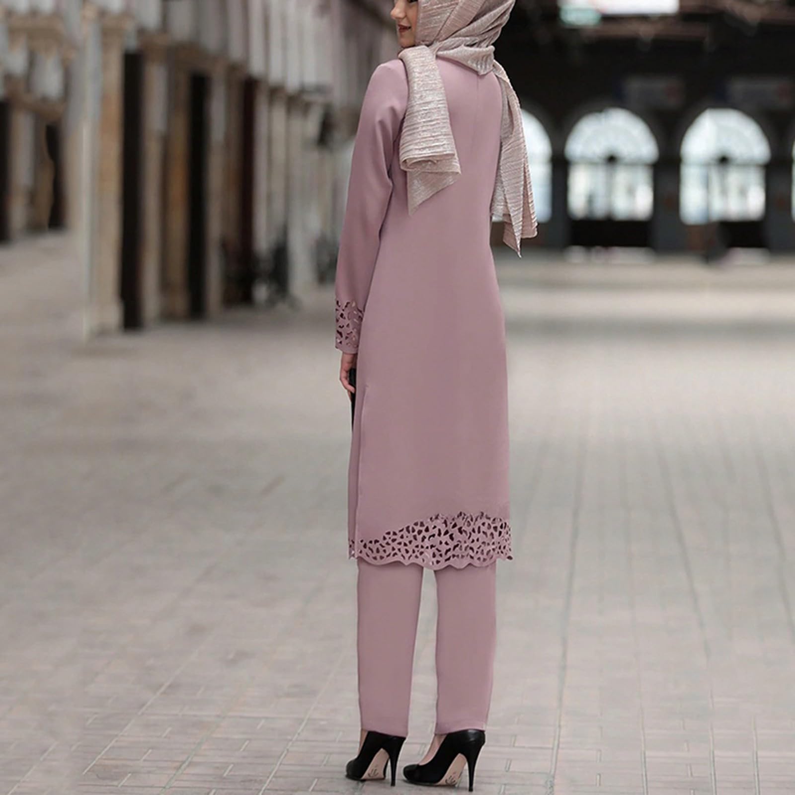 Générique Lot de 2 tuniques + pantalon long - Tenue de prière musulmane - Robe de prière musulmane - Pour femme - Manches longues - Ramadan Aïd Mubarak - Caftan