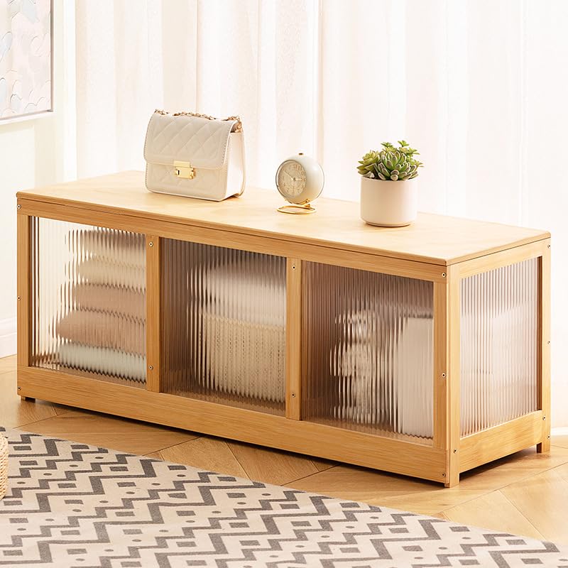 ZHUMUJIAJU Bamboo Shoe Storage Bench with Acrylic Panels for Entryway