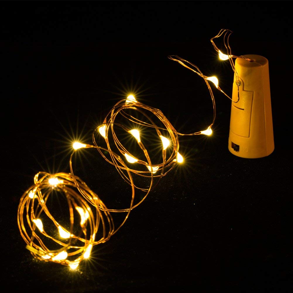 LTETTES 2M 20LEDs Wine Bottle Cork String Light Copper Wire Starry Fairy Lights Battery Powered Warm White DIY, Party, Decoration, Wedding, Gift Box (Pack of 1)