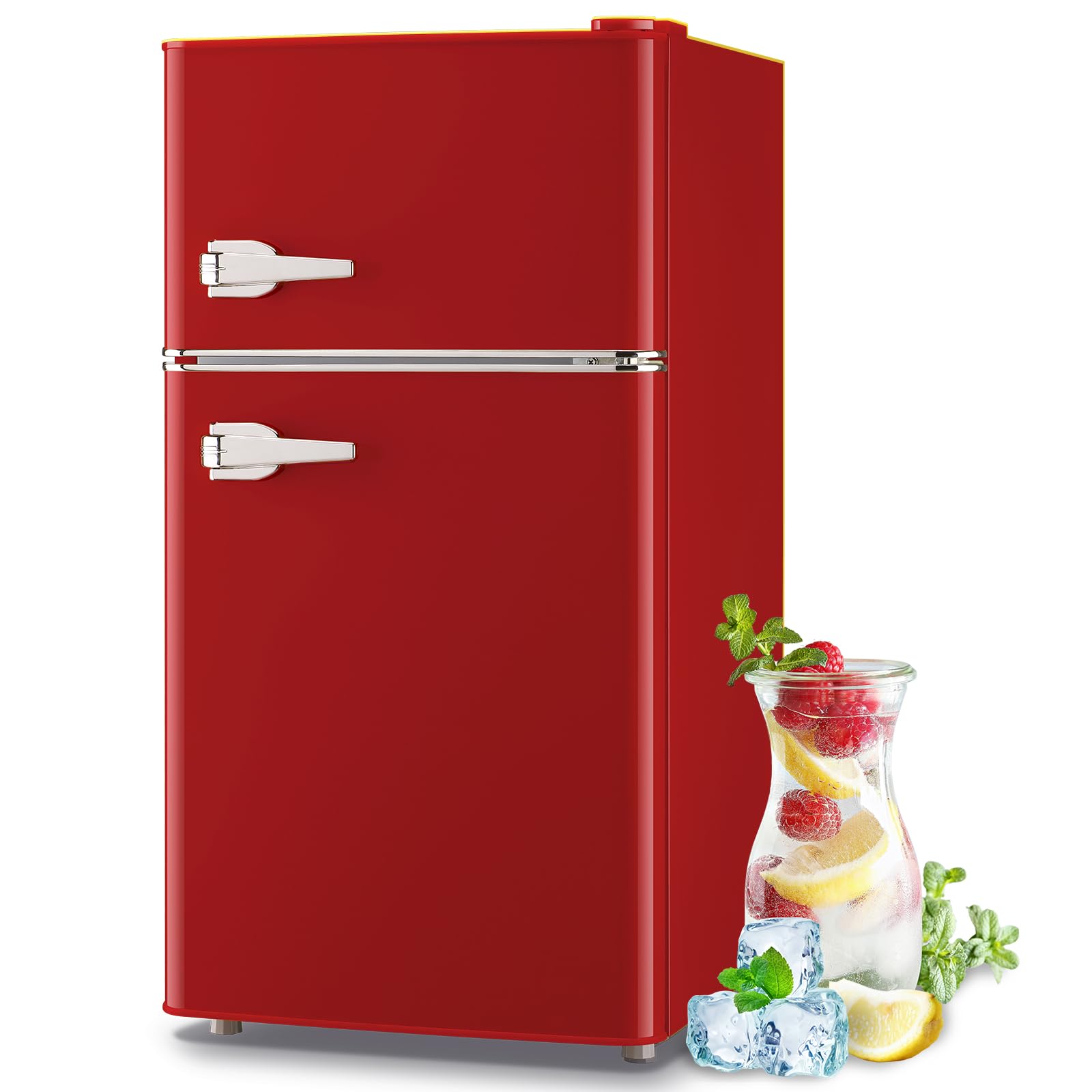 TACOOL 3.5 Cu.ft Refrigerator with Freezer Double Door Red Fridge Adjustable Glass Shelves, Plastic Crisper,7 Level Temperature Control Fridge for Dorm, Office, Apartment | Fridge.com