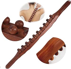 Wooden Gua Sha Tools Manual Back Massage Sticks Bar Therapy Scraping Lymphatic Drainage, Body Massager Sculpting Guasha Tools for Neck Shoulder Back abdomen Leg Double Row 20 Beads SPA