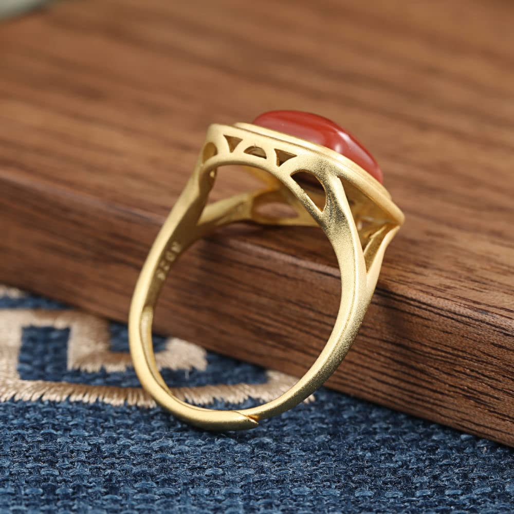Ringe,S925 Sterling Silber Ring Für Frauen Mädchen Vintage Goldenes Hohles Dreieck Eingelegtes Quadrat Südlicher Roter Stein Verstellbarer Open Knuckle Finger Joint Schmuck Für Hochzeit Weihnach