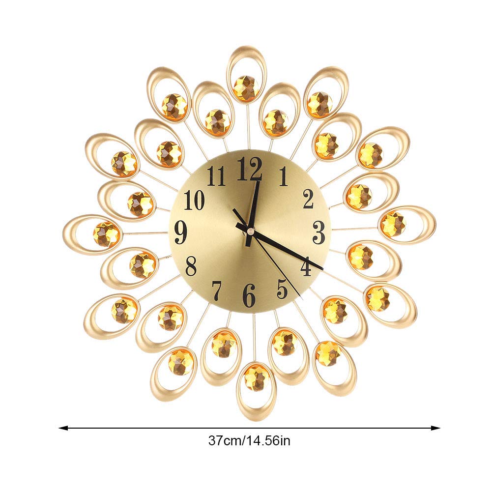 Jenngaoo Orologio da Parete, Orologio da Parete in Stile Europeo con Diamanti in Cristallo, Ferro, Arte, a Batteria, Muto, Decorazione Artistica per La Casa, Soggiorno, Camera da Letto, Ufficio(Oro)