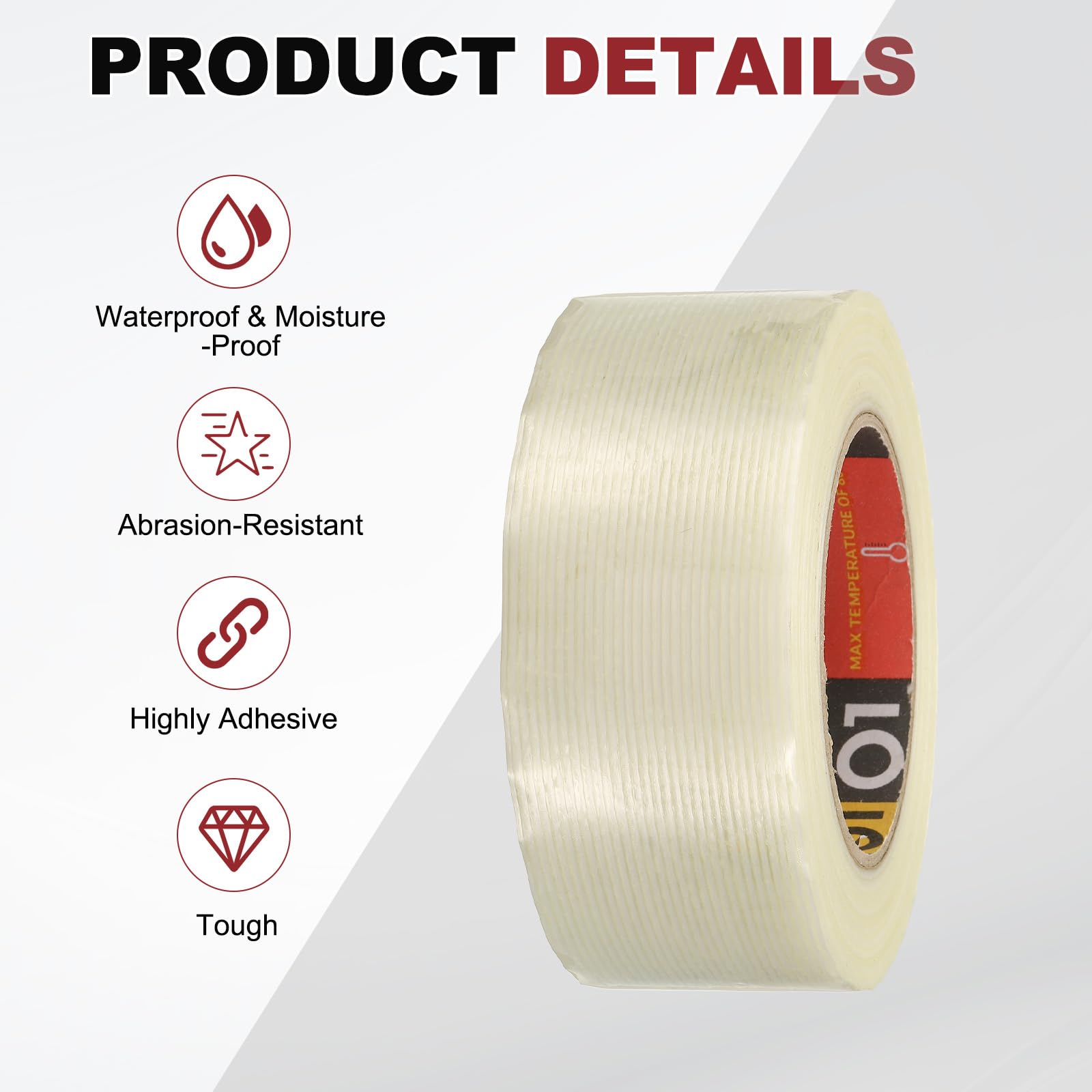 QUARKZMAN Rinto A Filamenti, 10 mm x 50 m x 0.15 mm Nastro Adesivo Per Imballaggio Resistente Trasparente Impermeabile Con Fibre Di Vetro Per Imballaggio, Trasloco, Uso Domestico.