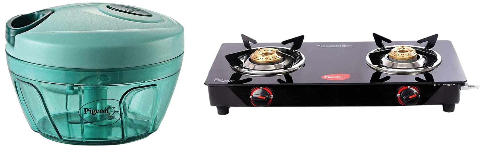 Pigeon 2 Burner Gas Stove & Chopper Combo - Alloy Steel-image-1
