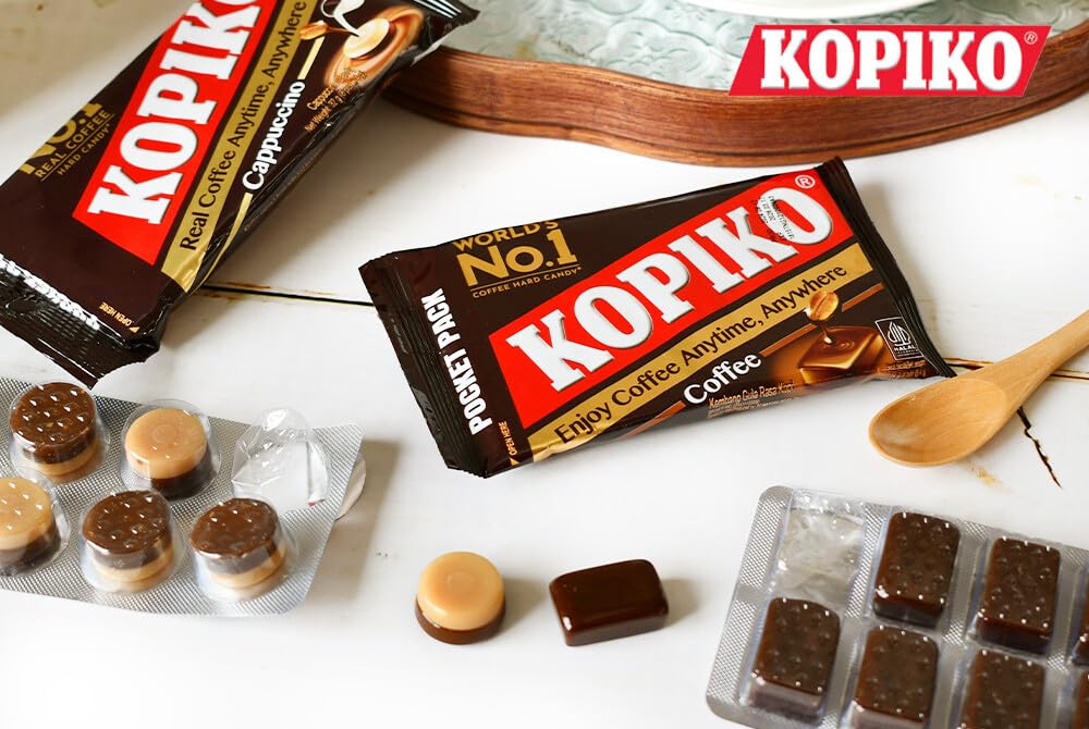 Kopiko Lote de 5 caramelos de café, dulces, en blíster clásico, 32 g