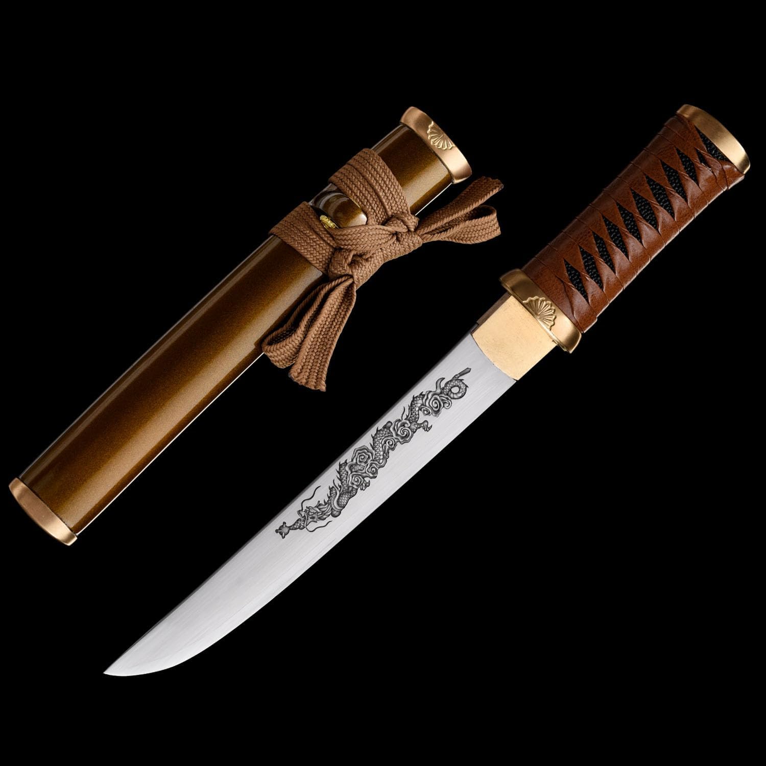 Handcrafted Short Sword 1065 Manganese Steel Knife with Copper Fittings