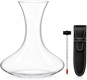 Kit Sommelier para Vinho Premium – Decanter de Cristal 2 Litros com Termômetro para Vinhos e Estojo em Couro