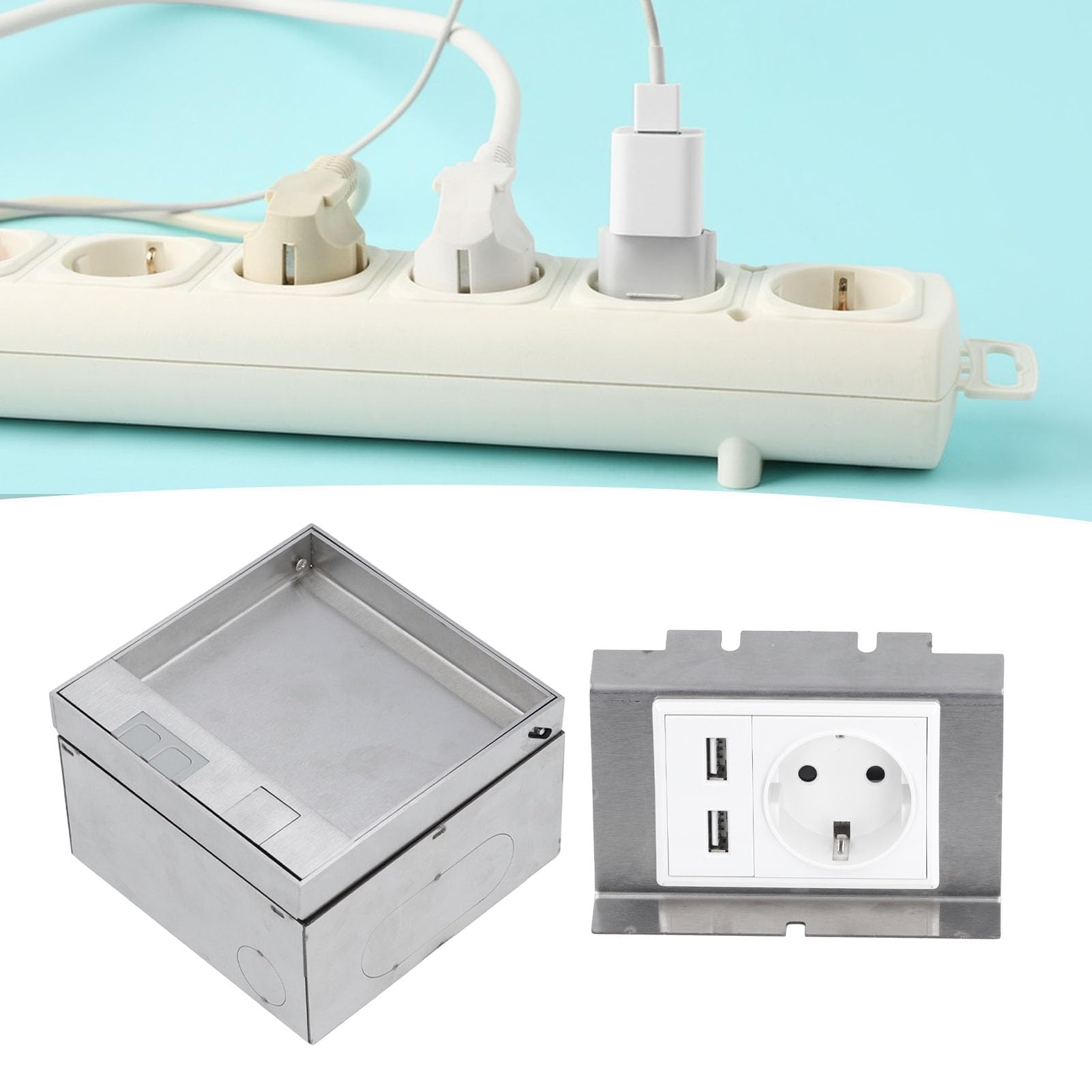 2-Bolcowe Gniazdo, 2 Porty USB, Obudowa Ze Stali Nierdzewnej, Bezpieczny Materiał, Wodoodporność I Pyłoszczelność, Wszechstronne Zastosowania, Wpuszczana Puszka Podłogowa Zasilająca Do Domu I Biura