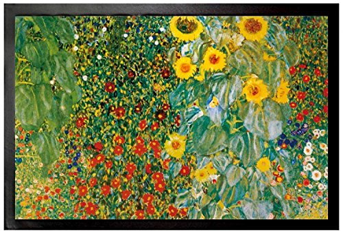 1art1 Gustav Klimt Fußmatte ‚Blumengarten‘ – 60x40 Cm, Rutschfest, Waschbar, Für Innenbereich, Design Türmatte