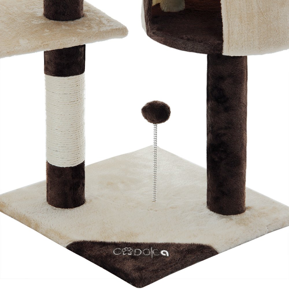 CADOCA Árbol Rascador Gatos 112Cm 3 Plataformas 1 Cueva Marrón Crema