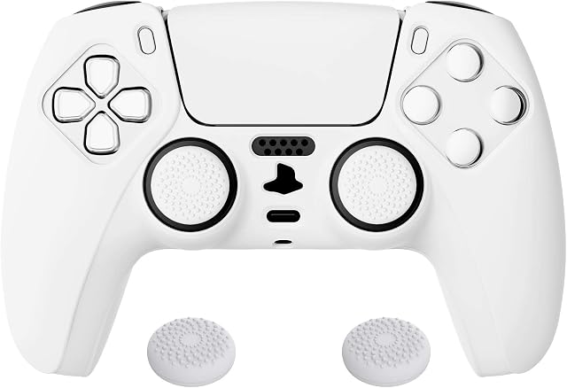 playvital White Pure Series Anti-Slip Silicone Cover Skin for ps5 Controller, Soft Rubber Case for ps5 Wireless Controller with White Thumb Grip Caps