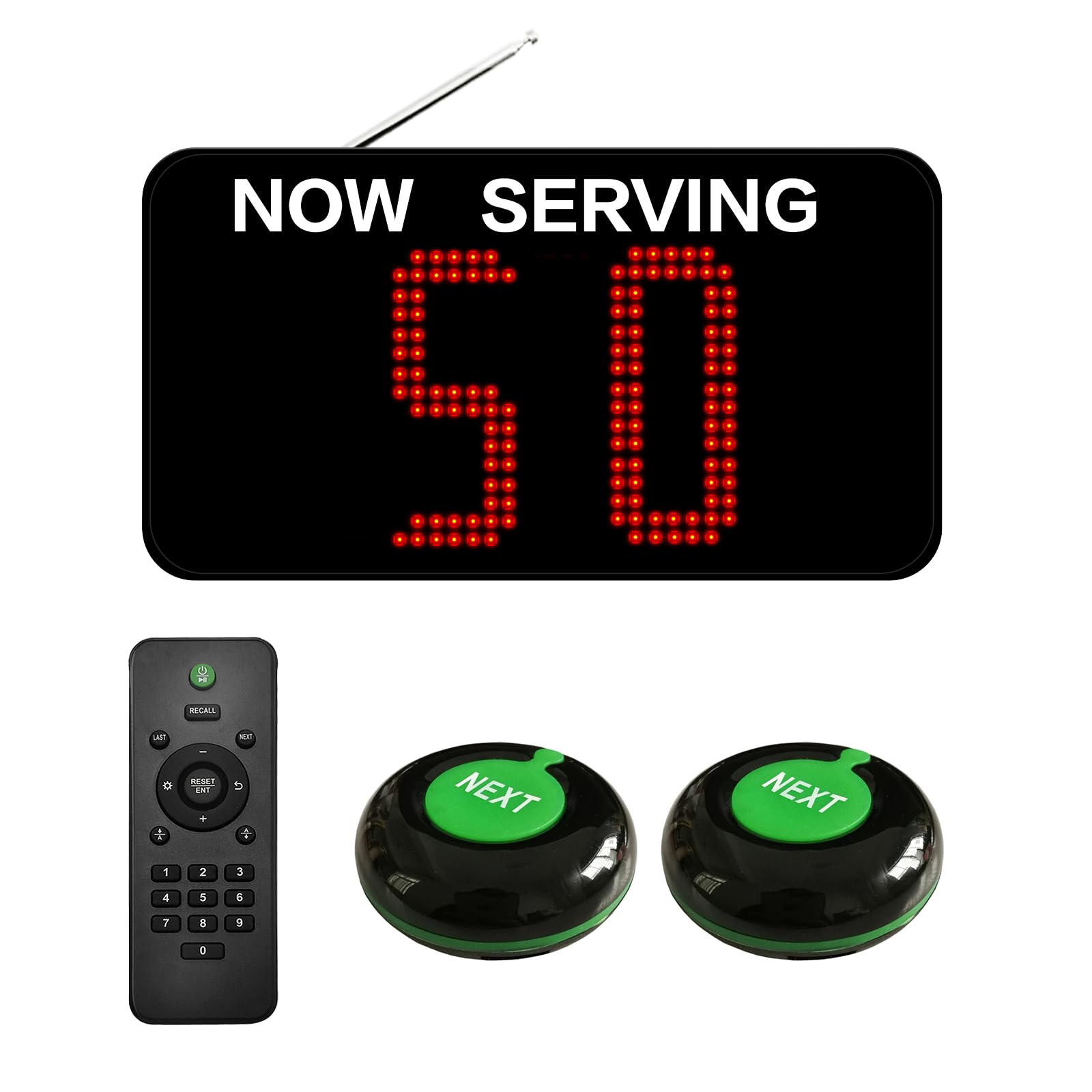 Eliminacode Display LED | 2 Cifre a Numero | Gestione Code 00-99 | Con Telecomando +2 Pulsanti di Chiamata | Per Supermercato, Negozio, Ristorante, Sportello, Ambulatoro