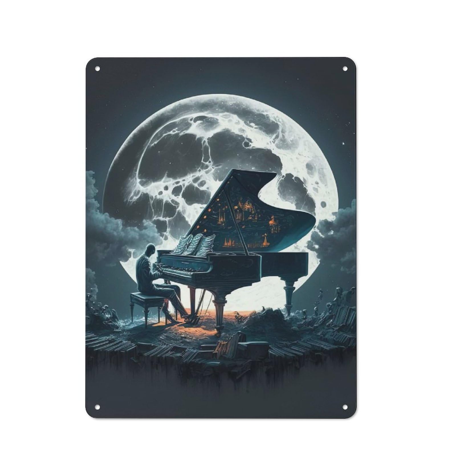 Junmoney Playing Piano Tin Wall Plaque 40X30cm With For Bar Or Restaurant, Housewarming Wall Decor For People Furnishing Bar And Restaurant