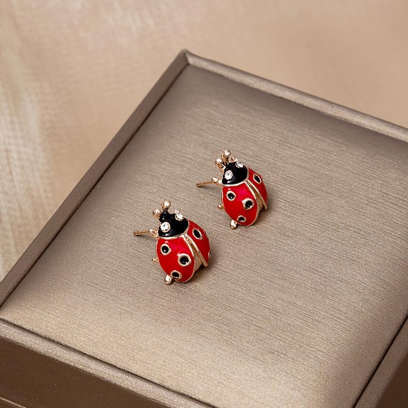 Rhinestone Bug Little Ladybird Stud Earrings for Women Cute Black Spot Red Charm Insect Tiny seven-spotted ladybug Earrings Small Ladybeetle Delicate Jewelry Gift - Image 5