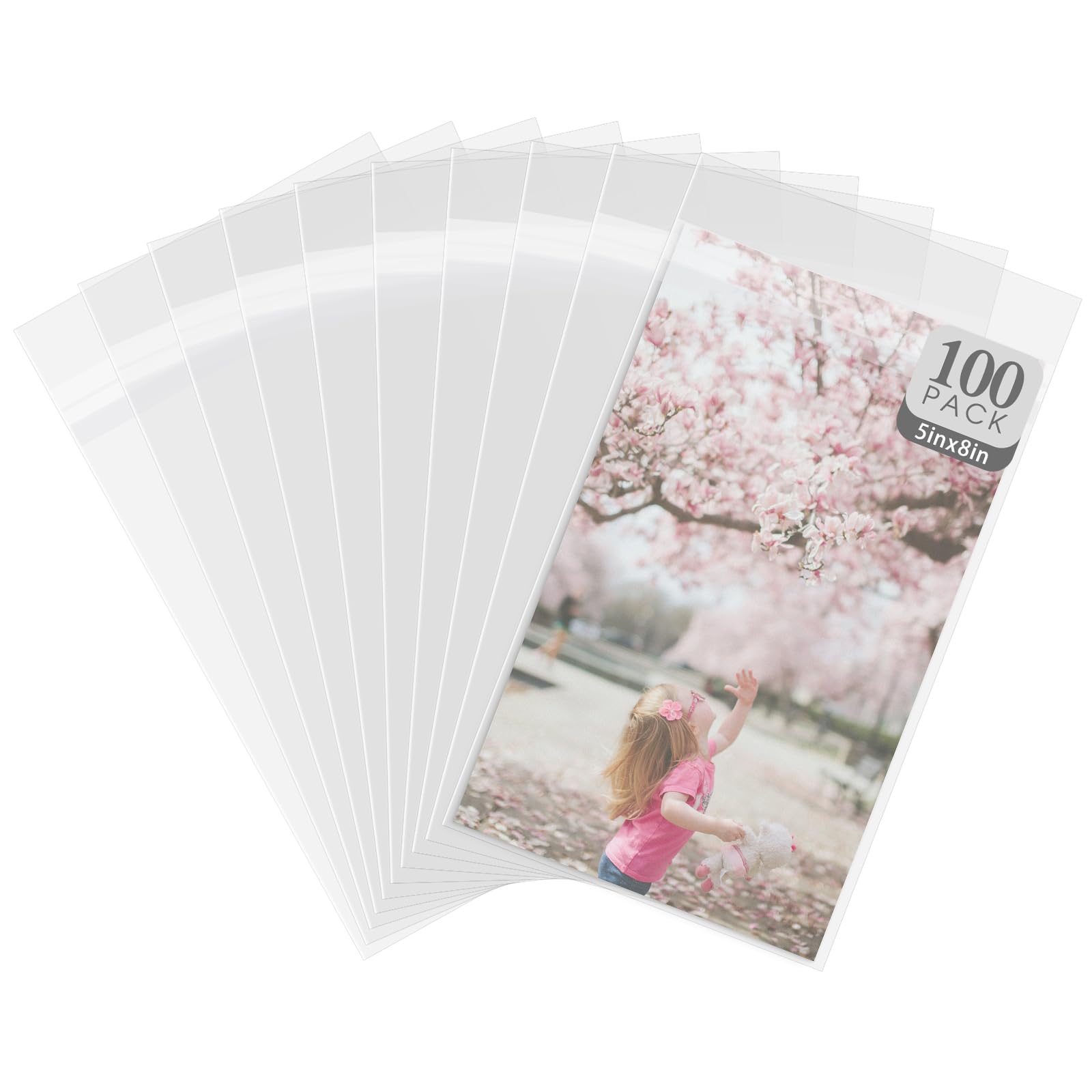 Golden State Art 100 Pack Acid-Free 5 1/2 x 8 1/8 inches Crystal Clear Sleeves Storage Bags for 5x8 Photos, A8 Cards