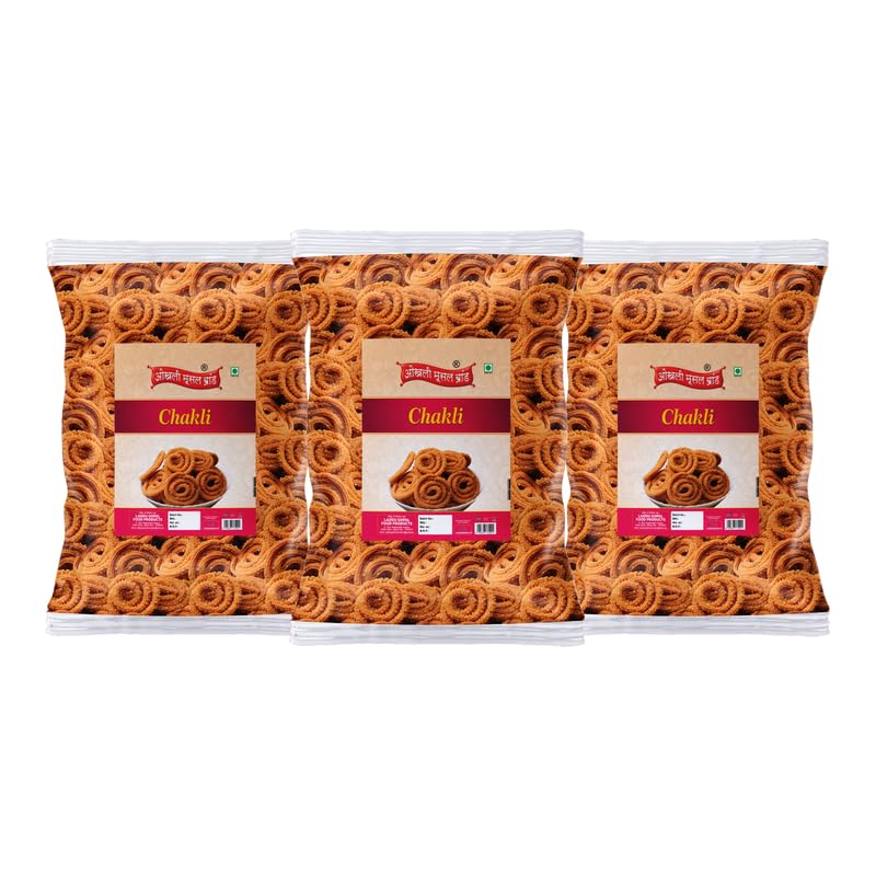 Image of OKHLI MUSAL BRAND Murukku | Travancore-Cochin Chakli Snacks | Bhajni Chakoli Chakli Namkeen Snacks for Foodie Indians | Ready to Eat snacks-Tea Time Chakli | Chakli Diwali Rakhi Snack-250g*3Pack